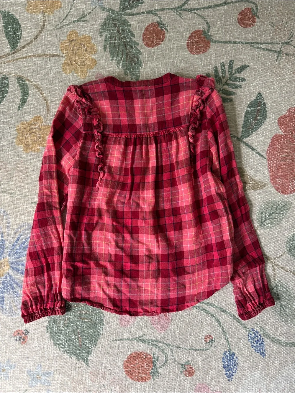 Vineyard Vines Girls' Plaid Ruffle-Trim Long-Sleeve Top